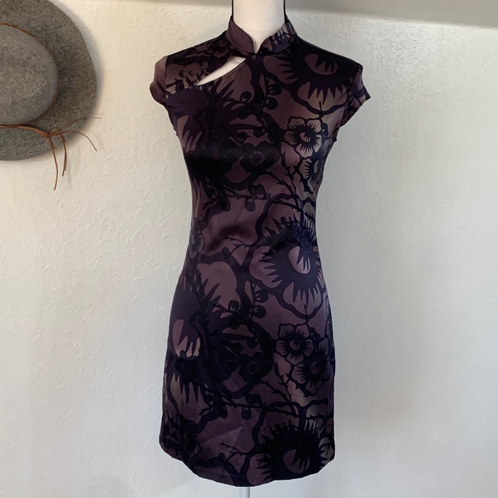 COPY - Guess Collection purple floral dress with chest peep hole Size 6